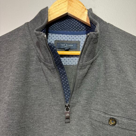Ted Baker London Men’s Charcoal Gray Half-Zip Pullover Sweater Size 6 (2XL) - Picture 3 of 9